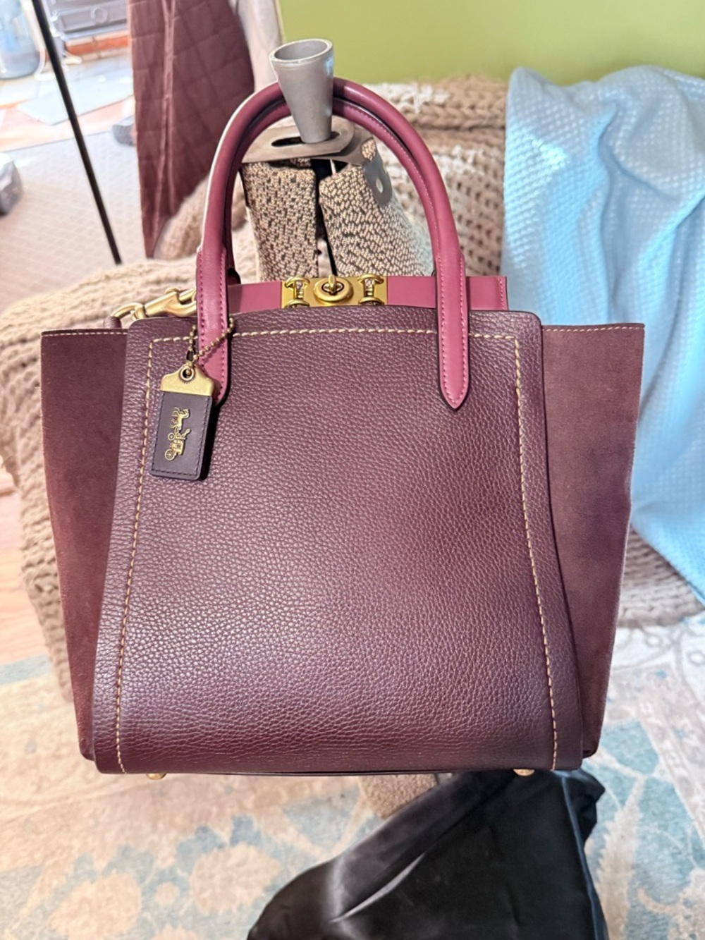 Coach 1941 Lg Troupe Tote/Brown & Plum Suede & Leather